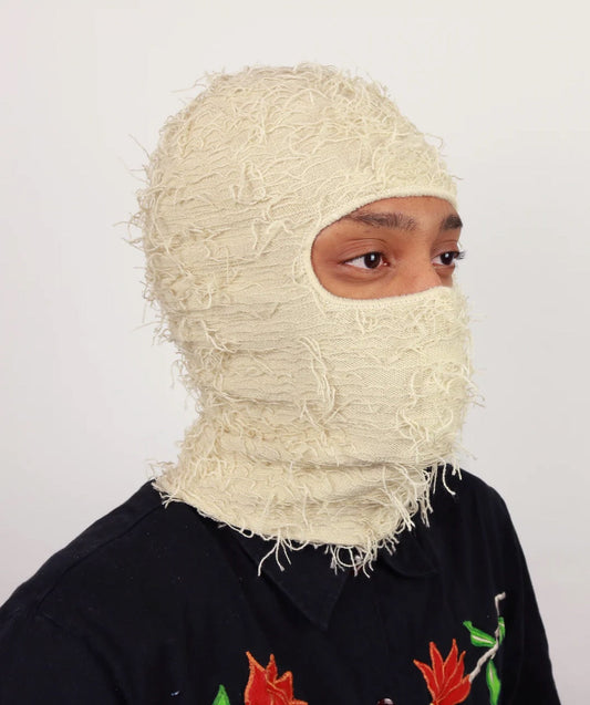 Distressed Cream Balaclava